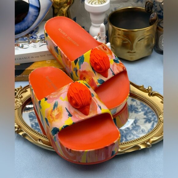 🆕 KURT GEIGER LONDON 🧿 NWOB Eagle Chunky Rubber Slide, Orange Floral, Sz US 7 - Picture 6 of 14